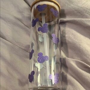 Handmade Mickey Mouse 25-oz. Glass Tumbler with Straw and Straw Topper